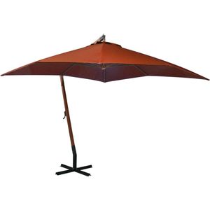 The Living Store zweefparasol terracotta 300x300 cm - houten paal - waterdicht - uv-bestendig