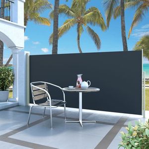 The Living Store Zijscherm 140x300cm - UV-bestendig polyester - Automatisch oprolbaar - Zwart