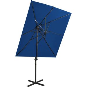 The Living Store Parasol Vierkant - 250 x 250 cm - Azuurblauw - UV-beschermend - Aluminium paal - Kantelbaar