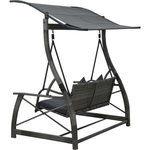 The Living Store Tuinschommelbank - Grijze Poly Rattan - 167x130x178cm