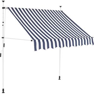 The Living Store Luifel handmatig uittrekbaar 150 cm blauw en witte strepen - Zonwering - Luifel - Buitenaansluiting - Veranda - Terrasdecoratie