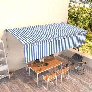 The Living Store Luifel handmatig uittrekbaar met rolgordijn 6x3 m blauw en wit - Buitenluifel - Rolgordijn - Zonwering - Parasol - Tuinzomer