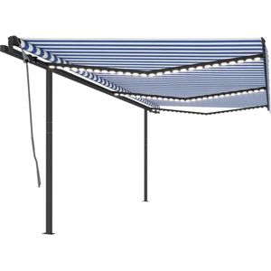 The Living Store Luifel handmatig uittrekbaar met LED 6x3,5 m blauw en wit - Buitenduifels - Zonwering - Terrassenzonwering - Buitenshuis Decoratie - Tuinzomer