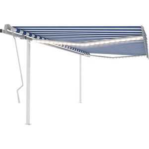 The Living Store Uitschuifbare Luifel - Polyester - 400 x 300 cm - Blauw en wit