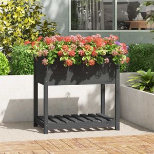 The Living Store Plantenbak met schap 82,5x54x81 cm massief grenenhout grijs - Houten Plantenbak - Plantenbak Buiten - Tuin Decoratie - Bloementuin - Balkon Planter