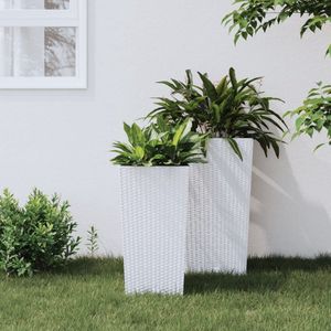 The Living Store Plantenbak Rattan-look - 26.5 x 26.5 x 50 cm - Duurzaam PP - 11L binnenbak - 26.5L buitenbak - Wit - Inhoud- 1x plantenbak - 1x uitneembare binnenbak