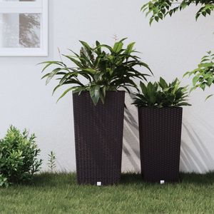 The Living Store Rattan-look Plantenbak - 32.5 x 32.5 x 61 cm - Bruin PP - 21 L binnenbak - 49 L buitenbak