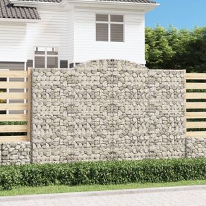 Gabionen mit Hochbogen 2 Stk. 300x50x200/220cm Verzinktes Eisen - Gabionen - Gartenzaun - Gartendeko - Eisen - Korb - The Living Store