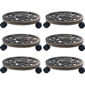 vidaXL Plantenkarren - Plantentrolleys - Plantentrolleys 6 st 30 cm kunststof bronskleurig - Balkonplanters - Sierpotgrond - Kamerplanten