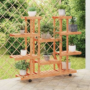 The Living Store Plantenstandaard met wielen 110x25x115 cm massief vurenhout - Plantenstandaard - Plantenrek - Vintage Plant Stand - Hout Meubilair - Retro Design
