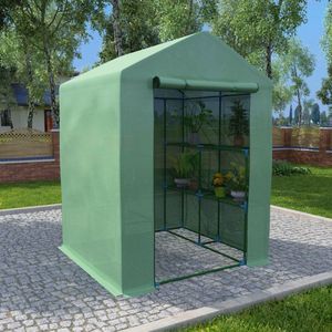 The Living Store Broeikas - 143 x 143 x 195 cm - Groen - PE-mesh stof 170 g/m² - Gepoedercoat staal