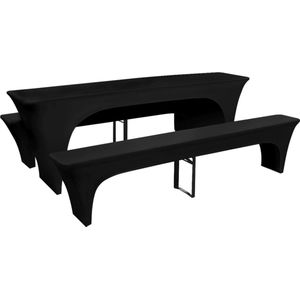 The Living Store Stretch Hoezenset - Biertafel en Banken - 220x50x80 cm - Zwart