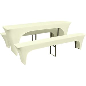 vidaXL Hoes Voor Bank - Hoes Voor Biertafel - Hoes voor biertafel/banken 3-delig crèmekleurig stretchstof - Tuinset Hoes - Buitenhoezen - Loungehoek Hoes