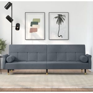 The Living Store Fluweelen Slaapbank - Donkergrijs - Verstelbare Rugleuning - Comfortabele zitplaats - Multiplex frame