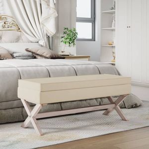 The Living Store Voetenbank Beige - 110 x 45 x 49 cm - Stoffen bekleding - opbergruimte - Franse vintage stijl