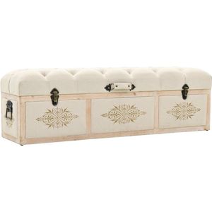 The Living Store Opbergbankje 110 cm massief vurenhout en stof crèmekleurig - Opbergbank - Bankstel - Salontafel - Meubilair - Creme Wit