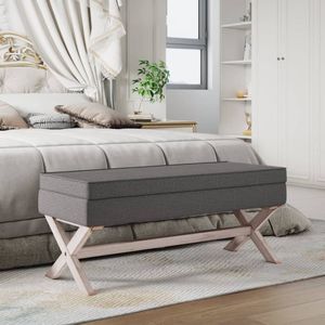 The Living Store Opbergkruk 110x45x49 cm stof donkergrijs - Opbergkruk - Voetenbank - Vintage Meubels - Frans Design - Stoffen Kussen