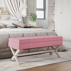 The Living Store Kruk French Vintage - Roze - 110 x 45 x 49 cm - Fluweel - Opbergvak