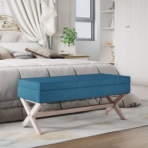 The Living Store Opbergkruk 110x45x49 cm fluweel blauw - Vintage Stoffen Kruk - Opbergkrukken - Salon Meubilair - Zachte Kruk - Blue Velvet Fauteuil