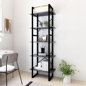 The Living Store Boekenkast - Bewerkt hout en metaal - Grijs - 60 x 30 x 105 cm - 5 Schappen