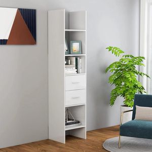 The Living Store Boekenkast 40x35x180 cm bewerkt hout hoogglans wit - Bibliotheek - Boekenkast - Opslagruimte - Modern - Wit