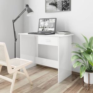 The Living Store Bureau - naam - Bureau - 100 x 50 x 76 cm - hoogglans wit - Met lade - Bewerkt hout