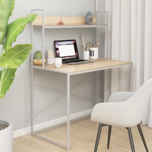 The Living Store Computerbureau - Modern - Bureau - 110 x 60 x 138 cm - Wit en eiken - Spaanplaat en gepoedercoat