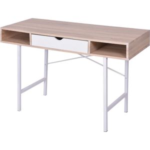 The Living Store Bureau - Eiken en wit - 120 x 48 x 77 cm - MDF en metaal