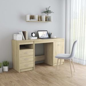 The Living Store Bureau - Strak en modern - Schrijftafel - Afmetingen- 140 x 50 x 76 cm (B x D x H) - Kleur- Sonoma eiken - Materiaal- Spaanplaat - Met 3 lades en 1 vak met deur - Eenvoudig schoon te maken - Montage vereist - Inclusief bureau en kast