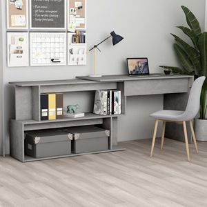 The Living Store Bureau Moderne draaibaar Betongrijs 200 x 50 x 76 cm | Hoekbureau 120 x 120 x 76 cm | Bewerkt hout