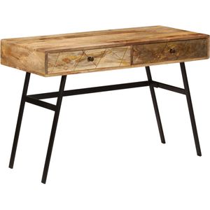 The Living Store Schrijftafel Industrieel - 110 x 50 x 75 cm - Massief mangohout - Stalen poten