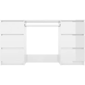 The Living Store Schrijftafel Bureau - 140 x 50 x 77 cm - Hoogglans Wit - 6 lades