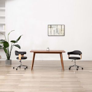 The Living Store Draaibare bureaustoel - Zwart - 49.5 x 51.5 x (94.5 - 115.5) cm - Kunstleer en hout