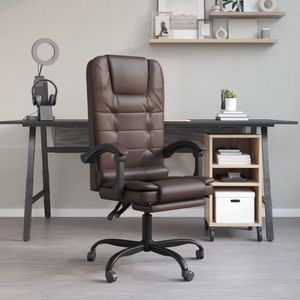 The Living Store Bureaustoel Verstelbaar Bruin Kunstleer - Massagefunctie - Verstelbare Rugleuning en Voetensteun -