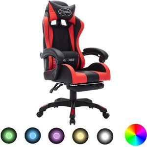 The Living Store Gamestoel - Luxe - Bureau- en Gamingstoelen - 64 x 65 cm - Verstelbaar - LED - Rood/Zwart