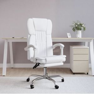 The Living Store Bureaustoel - Verstelbare rugleuning en voetensteun - Duurzaam kunstleer - Wit - 63x56x112.5-122 cm -
