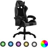 The Living Store Gamestoel - Luxe gaming stoel - Kunstleer - Verstelbaar - Met LED verlichting - Grijs/Zwart - 64 x 65 x (111.5 - 119) cm