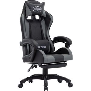 The Living Store Racestoel met voetensteun kunstleer grijs en zwart - Gamingstoel - Racecarstoel - Bureaustoel - Computerstoel - Ergonomische Stoel