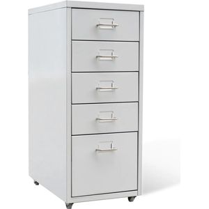 The Living Store Archiefkast - Grijs Staal - 28 x 41 x 68.5 cm - 5 lades