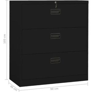 The Living Store Archiefkast Zwart - Staal - 90 x 46 x 103 cm - 3 Lades - A4 + Amerikaanse Letter + Legal - 135 kg draagvermogen - Met slot