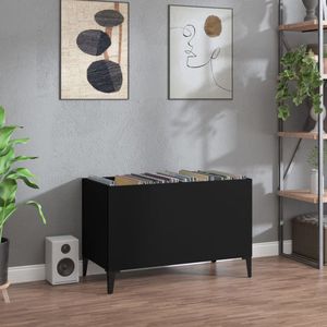 The Living Store Platenkast - Vinylopbergmeubel - 74.5 x 38 x 48 cm - Zwart - Duurzaam hout - Metaal