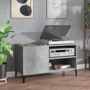The Living Store Platenkast Praktisch en Klassiek Bewerkt Hout Betongrijs 84.5x38x48cm - Duurzaam - Veel Opbergruimte - Stevig Blad - Multifunctioneel - Metalen Poten