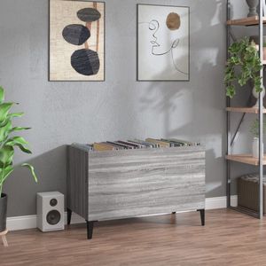 The Living Store Platenkast Klassiek - Vinylkast - 74.5x38x48 cm - Grijs Sonoma Eiken