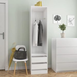 The Living Store Kledingkast met lades 50x50x200 cm bewerkt hout hoogglans wit - Kledingkast - Houten Kast - Garderobe - Witte Kast - Compact Kast