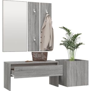 The Living Store Halbank - Grijs Sonoma Eiken - Stevig materiaal - Voldoende opbergruimte - Multifunctioneel - Handig ontwerp - Decoratieve functie - Inclusief montagehandleiding