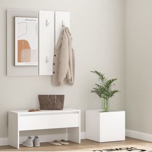The Living Store Hallway Set White Wood - 80 x 30.5 x 40 cm - Storage Bench with Mirror - Coat Hooks - and Plant Box