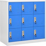 The Living Store Lockerkast - Staal - 90 x 45 x 92.5 cm - 9 lockers - Lichtgrijs/Blauw