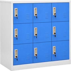 The Living Store Lockerkast - Staal - 90 x 45 x 92.5 cm - 9 lockers - Lichtgrijs/Blauw