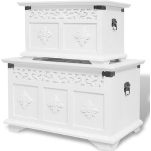 The Living Store Opbergkisten Set - Wit - MDF en grenenhout - 54 x 33 x 30 cm - 40 x 24 x 24 cm - Handgrepen