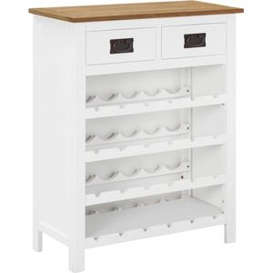 The Living Store Houten Wijnkast - 72 x 32 x 90 cm - Eiken en Wit - Massief Eikenhout - MDF met Eiken Fineer - Massief Acaciahout